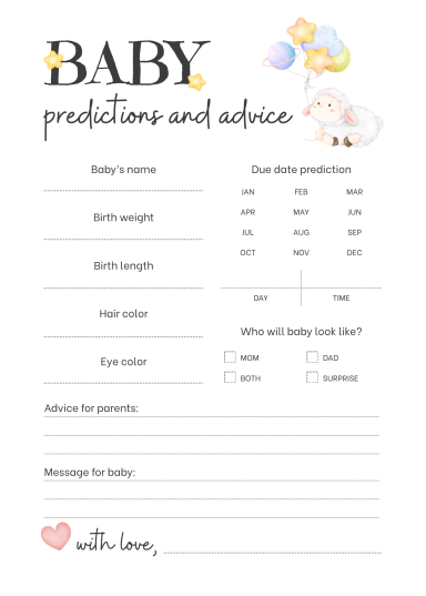 Baby Prediction Cards